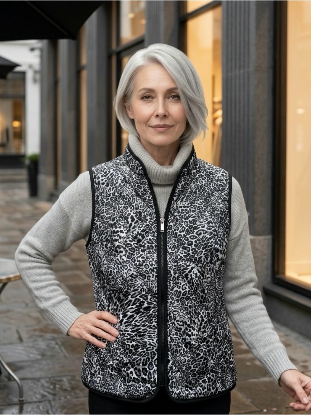 Jones New York Y2K Black White Leopard Soorty Quilted Vest Size: Petite X Large
